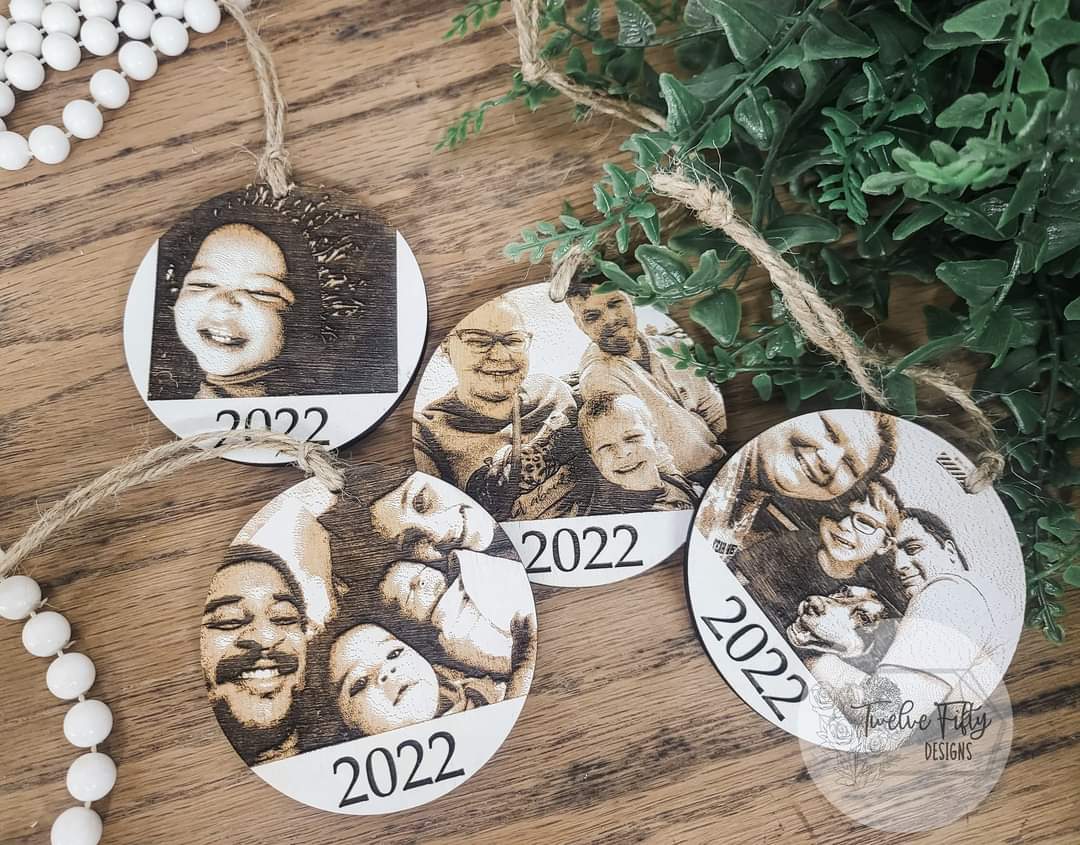 Custom Photo Engraved Wooden Ornament – Personalized Yearly Family Keepsake – 3" Round Christmas Heirloom – TwelveFiftyDesigns