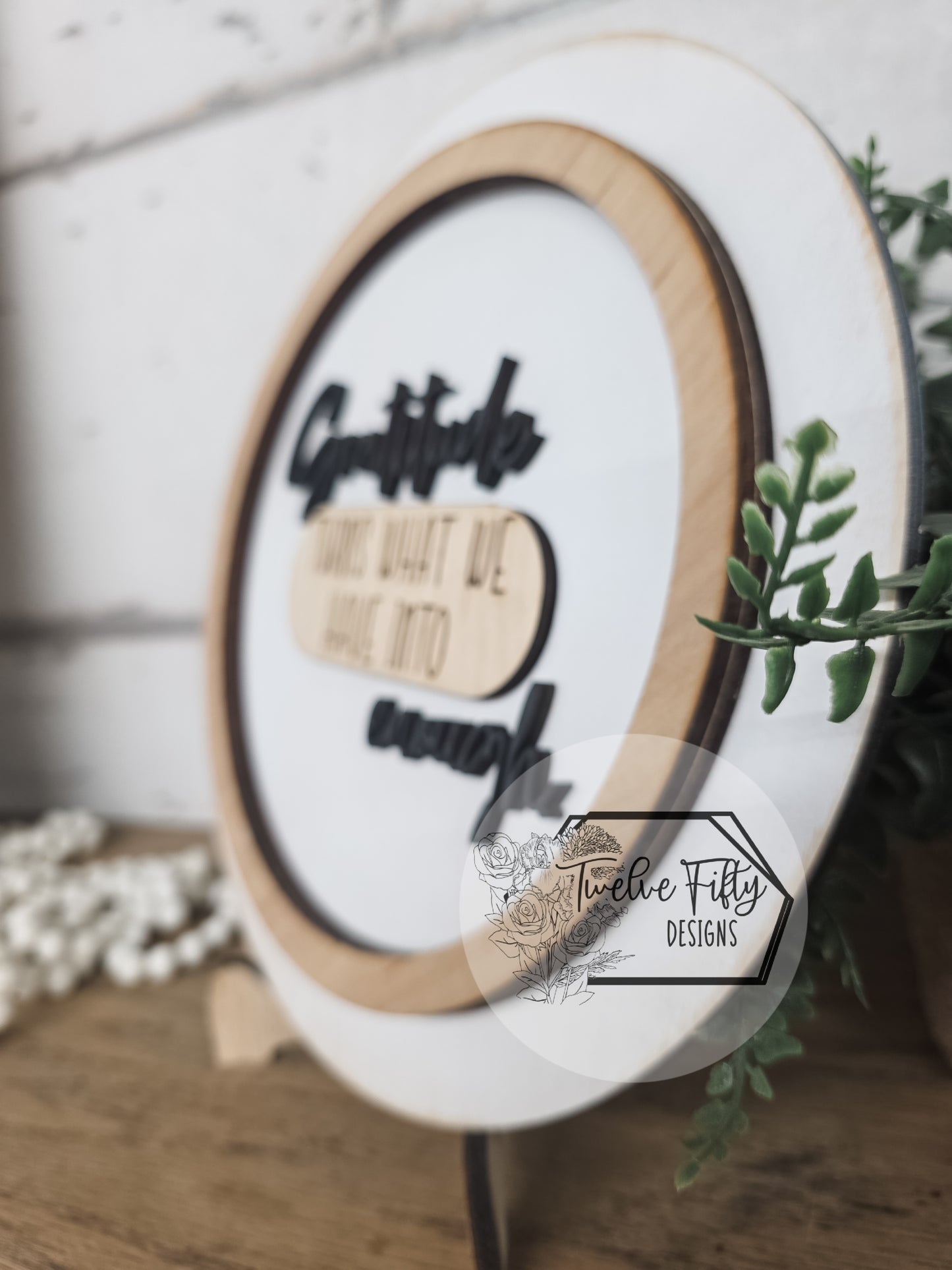 Gratitude Quote Round Wood Sign - 9.5 Inch Engraved Wall Decor