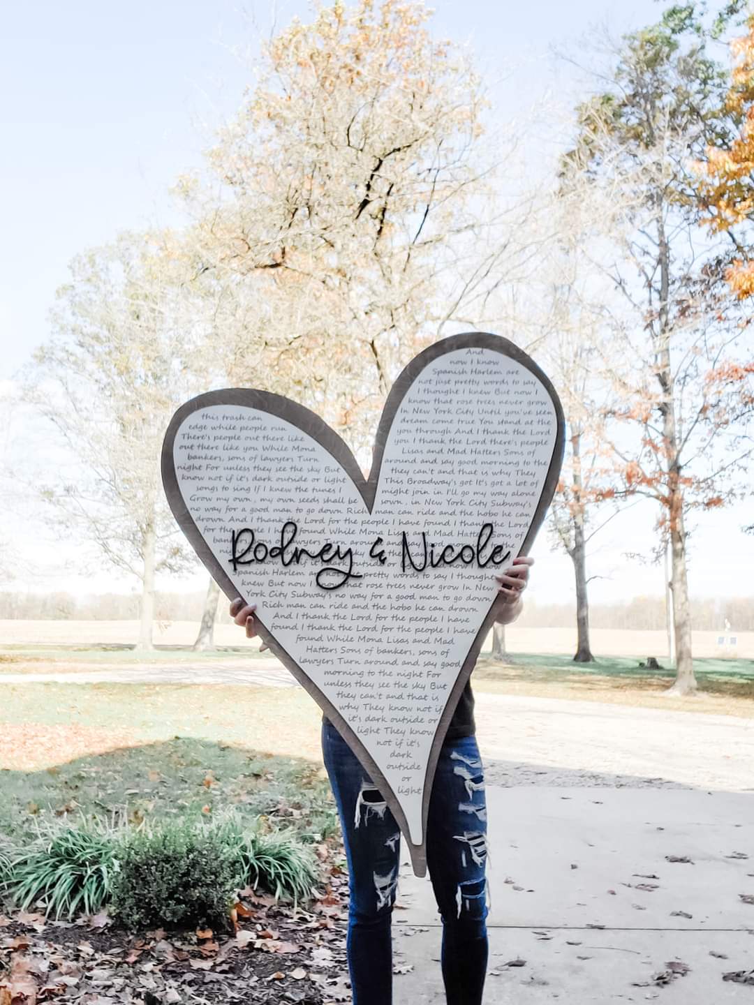 Custom Wedding Song Lyrics Wood Heart Sign – Personalized 3D Name Overlay – Romantic Anniversary Gift