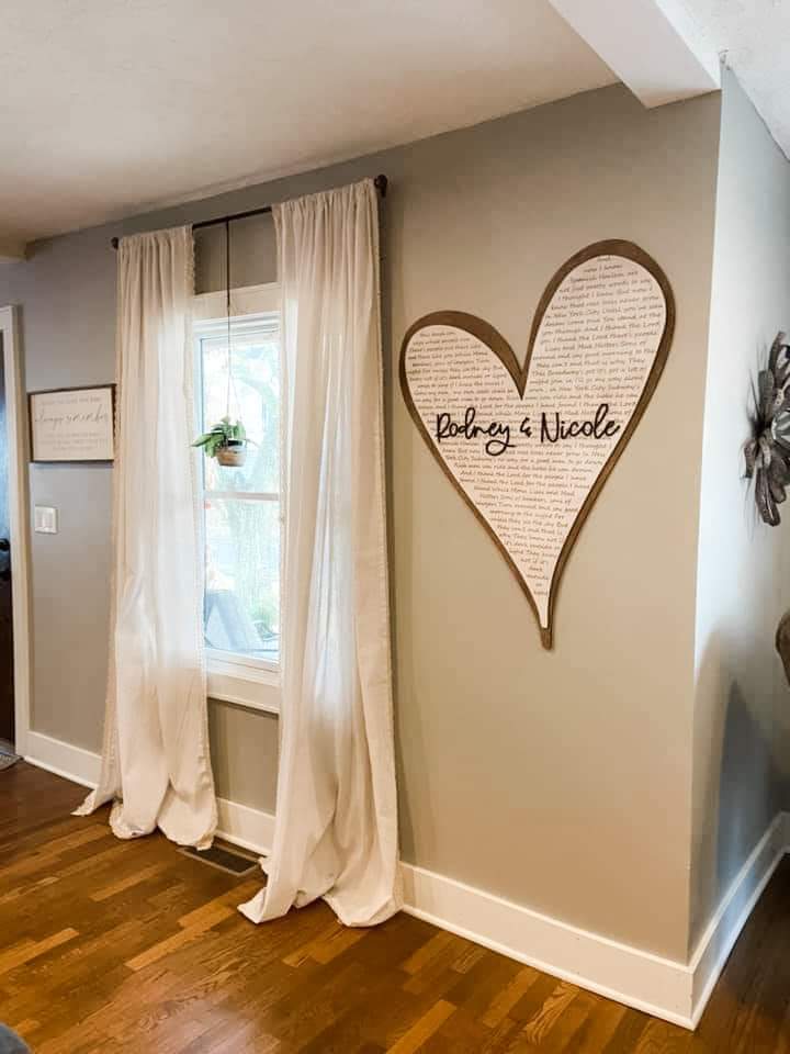 Custom Wedding Song Lyrics Wood Heart Sign – Personalized 3D Name Overlay – Romantic Anniversary Gift