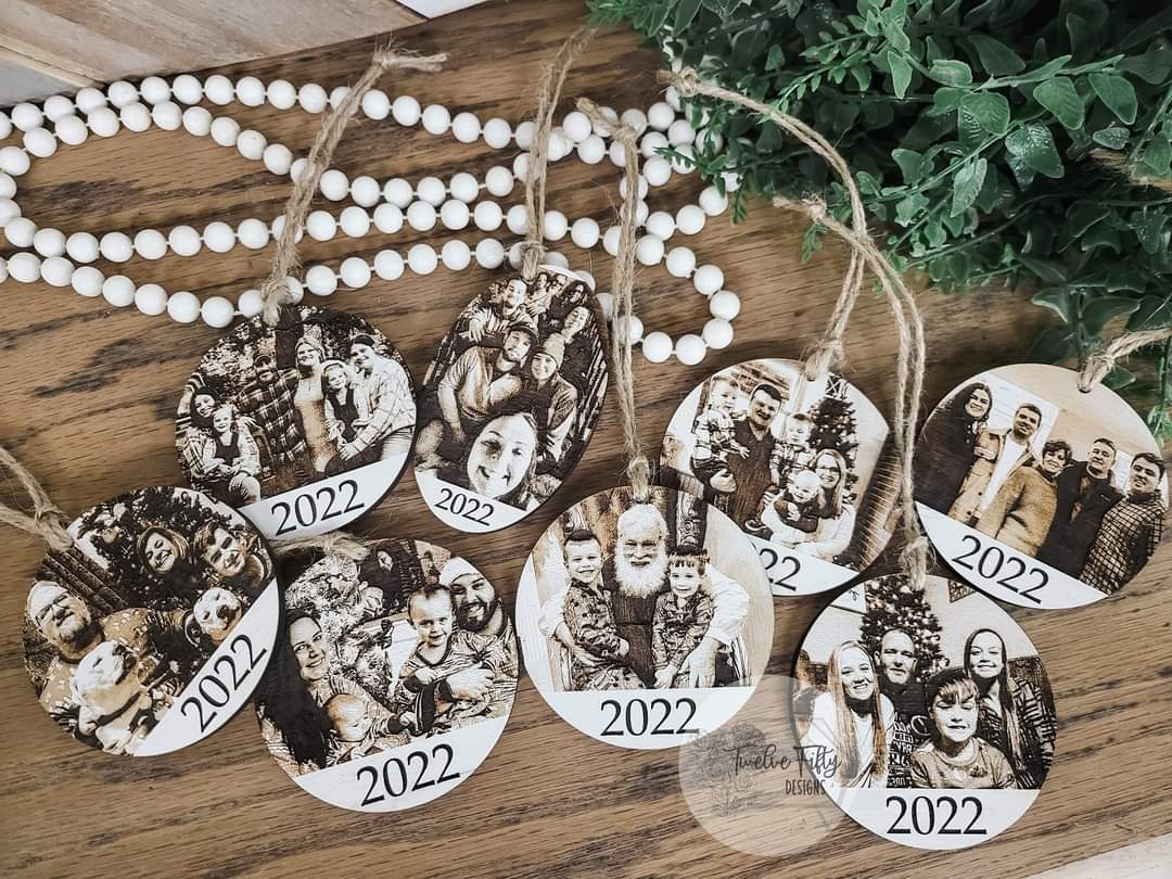 Custom Photo Engraved Wooden Ornament – Personalized Yearly Family Keepsake – 3" Round Christmas Heirloom – TwelveFiftyDesigns