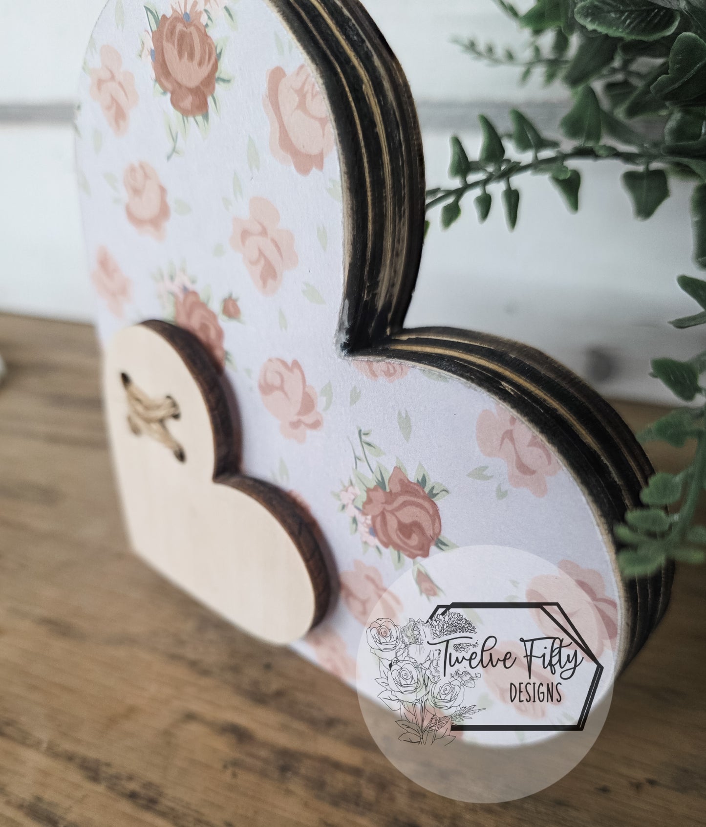 Floral Heart Shelf Sitter - 6" Rustic Wood Decor