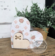 Load image into Gallery viewer, Floral Heart Shelf Sitter - 6" Rustic Wood Decor