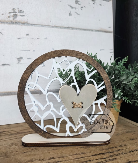 Rustic Layered Heart Circle Sign – 8" Freestanding Decor