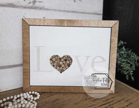 Love Canvas with Button Heart - 11x14" Faux Wood Frame
