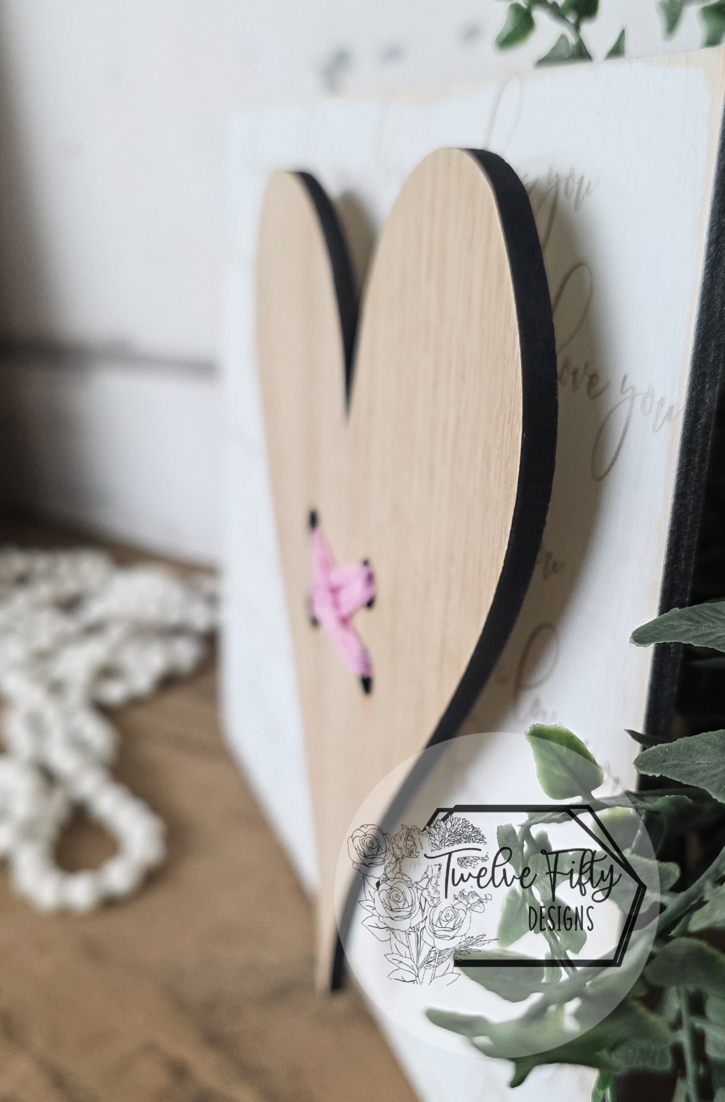"I Love You" 8x10 Wood Block Sign | 3D Stitched Heart Wall Art