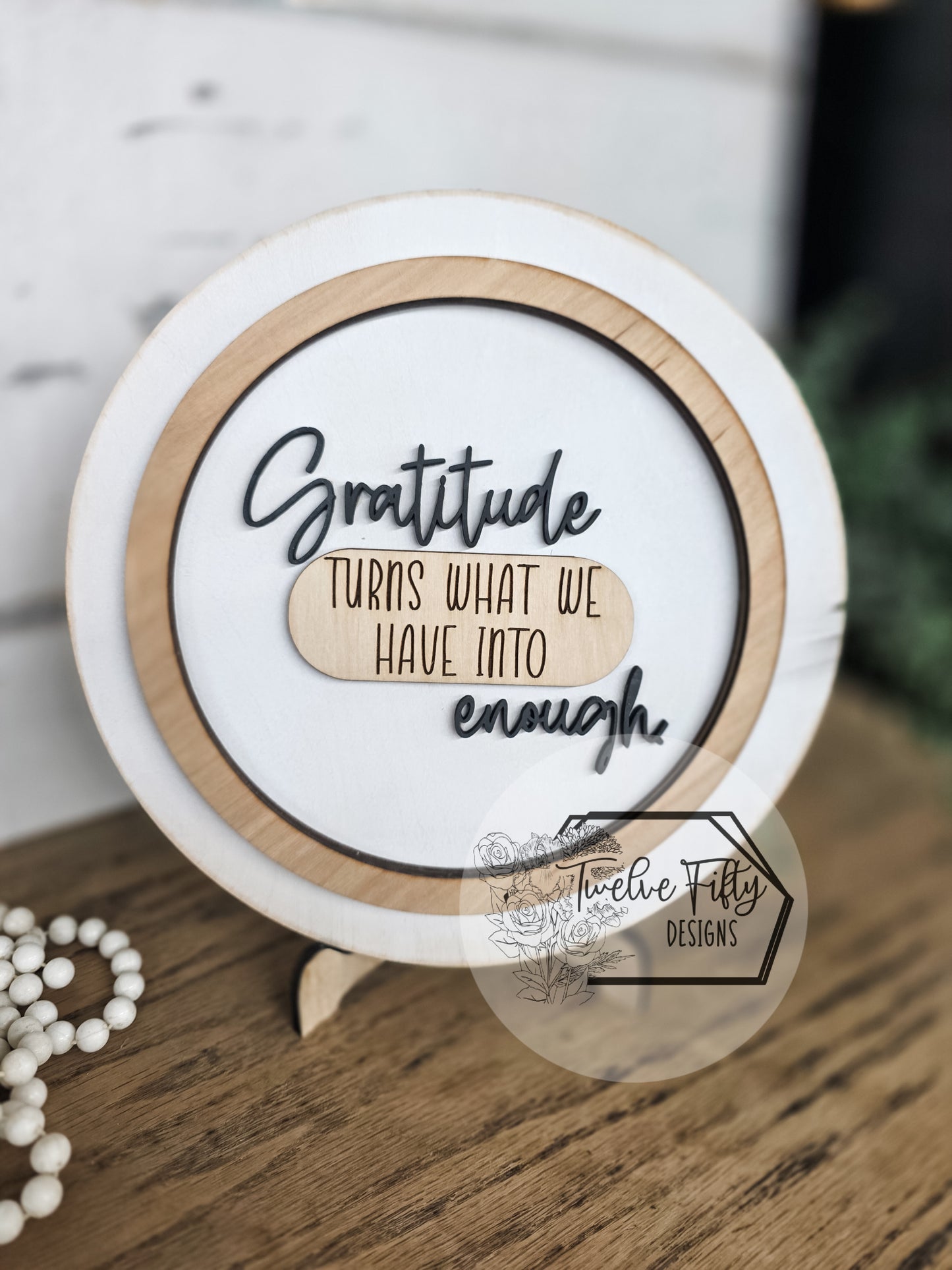 Gratitude Quote Round Wood Sign - 9.5 Inch Engraved Wall Decor