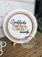 Load image into Gallery viewer, Gratitude Quote Round Wood Sign - 9.5 Inch Engraved Wall Decor